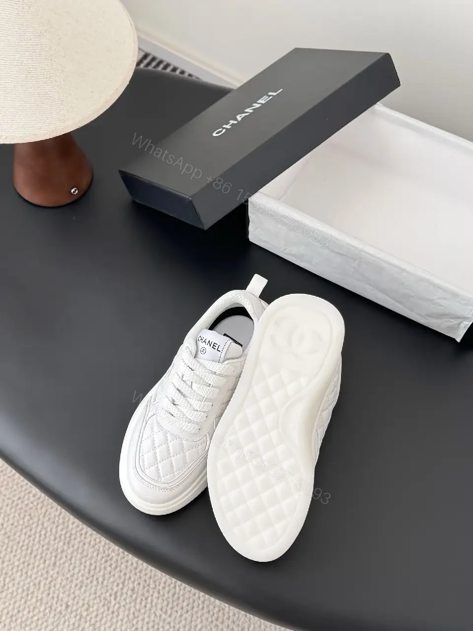 View 5 of White Quilted Low-Top Sneakers — Subtle Couture Comfort