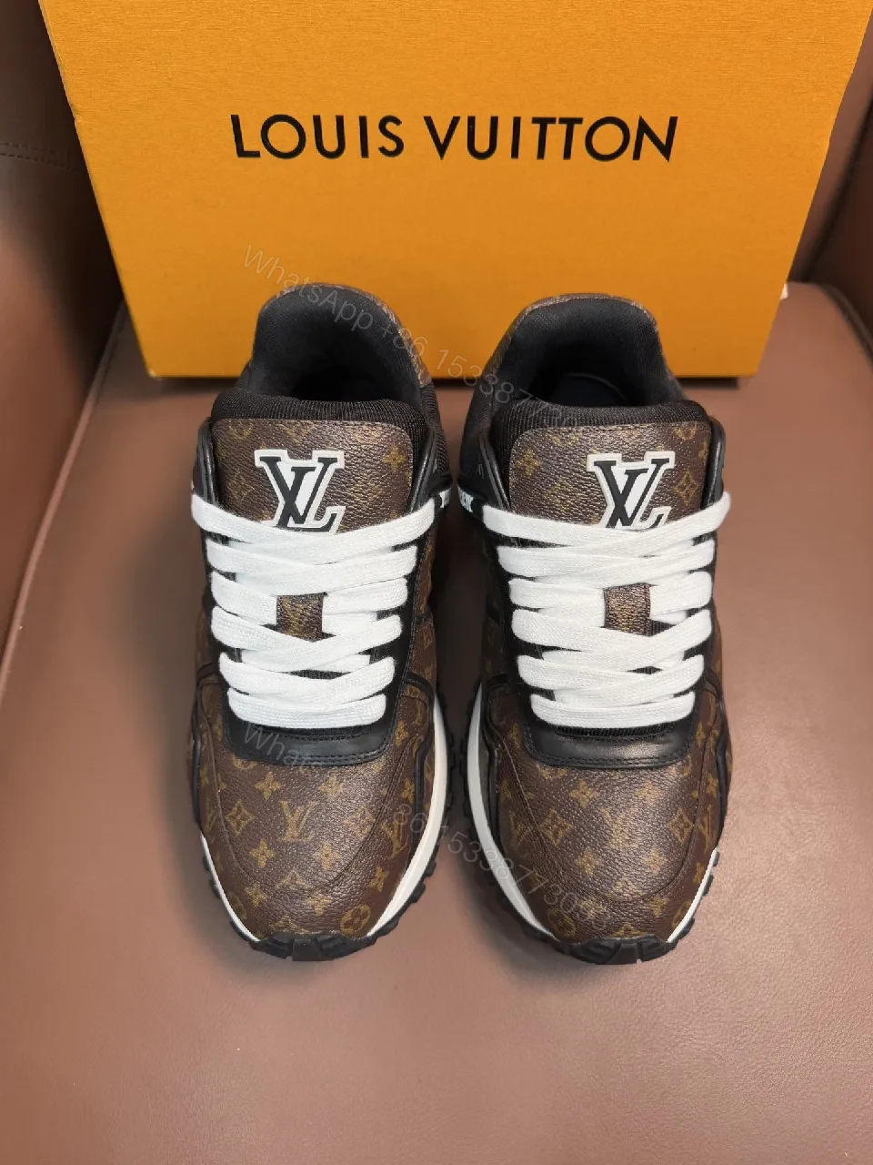 View 7 of Brown Monogram-Texture Sneakers with White Accents, Low-Top Style