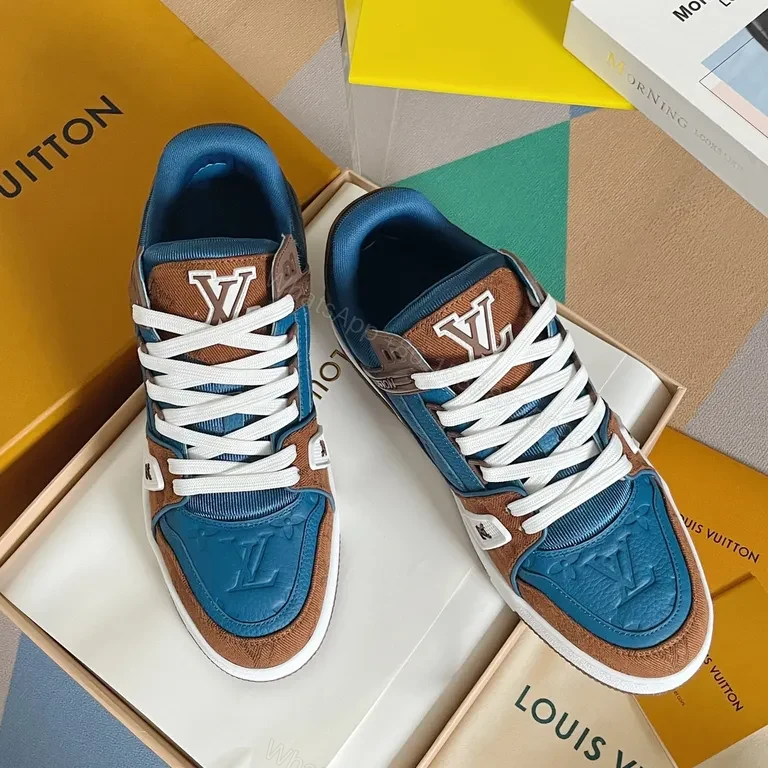 View 2 of Blue Suede & Caramel Leather LV-Style High-Tops: All-Day Comfort