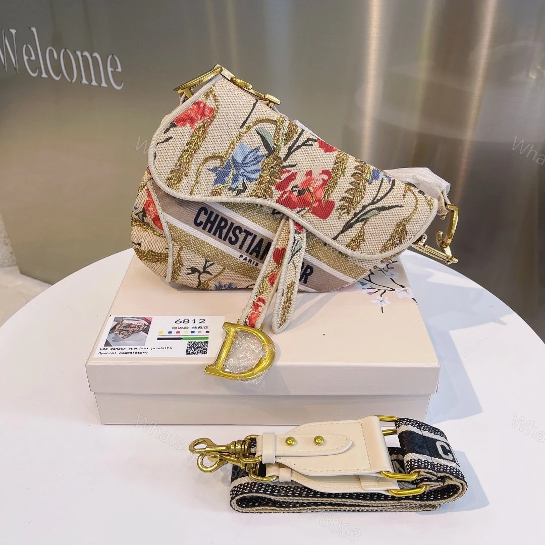 CHRISTIAN DIOR SADDLE BAG EMBROIDERED CANVAS HANDBAG IVORY — view 1