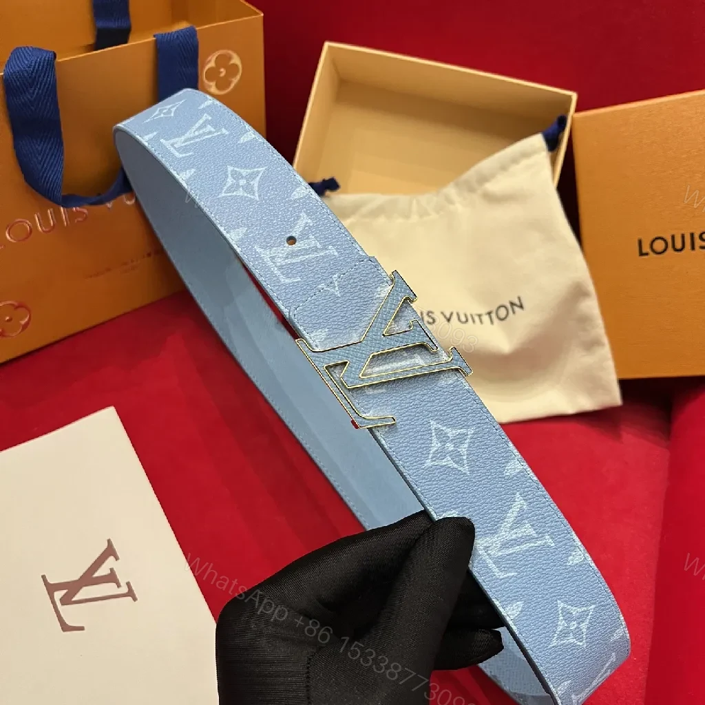 View 3 of Pastel LV-Style Textured Belt with Signature Buckle
