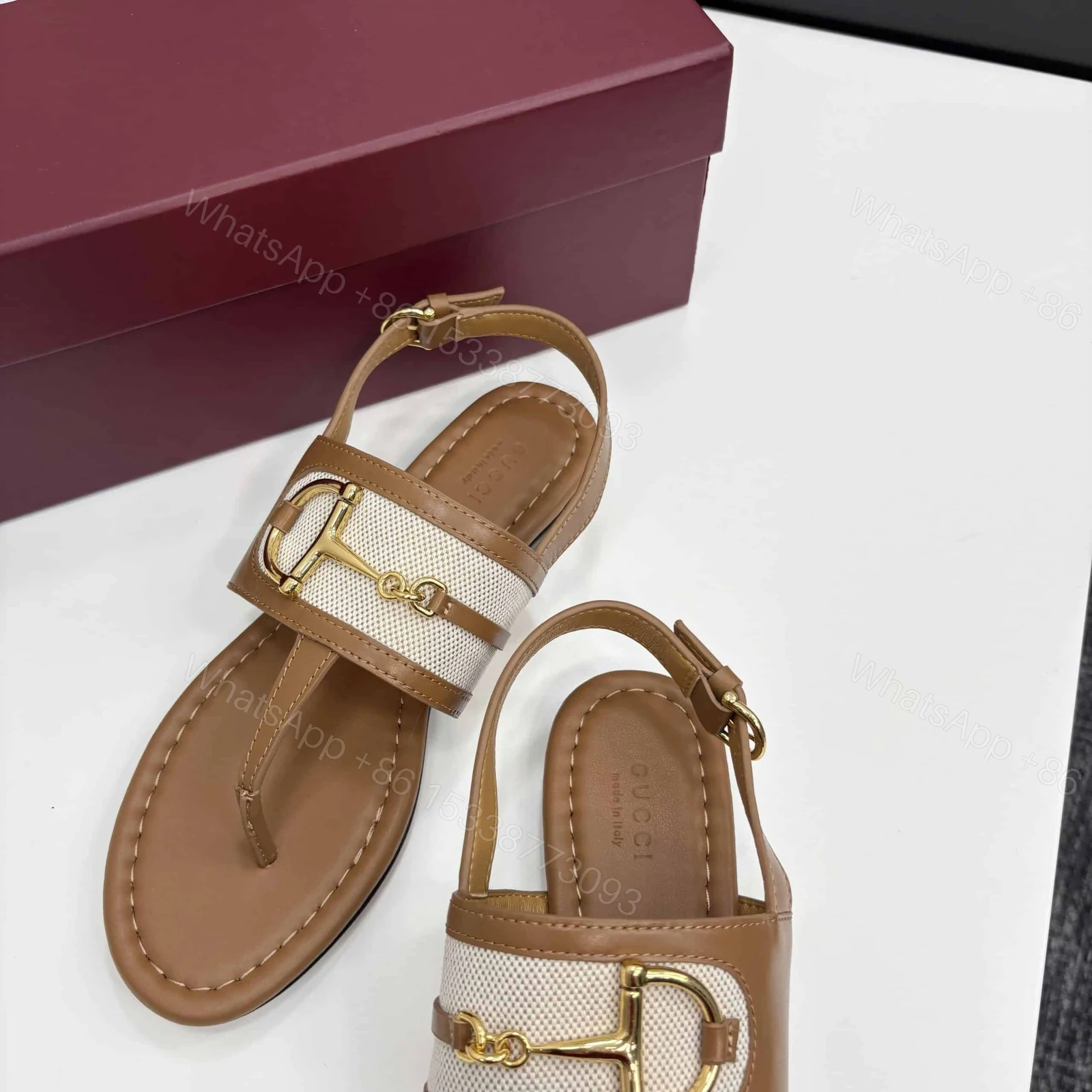 View 7 of GUCCI WOMEN’S THONG SANDAL WITH HORSEBIT LIGHT BROWN 834431 AAEZJ 2744