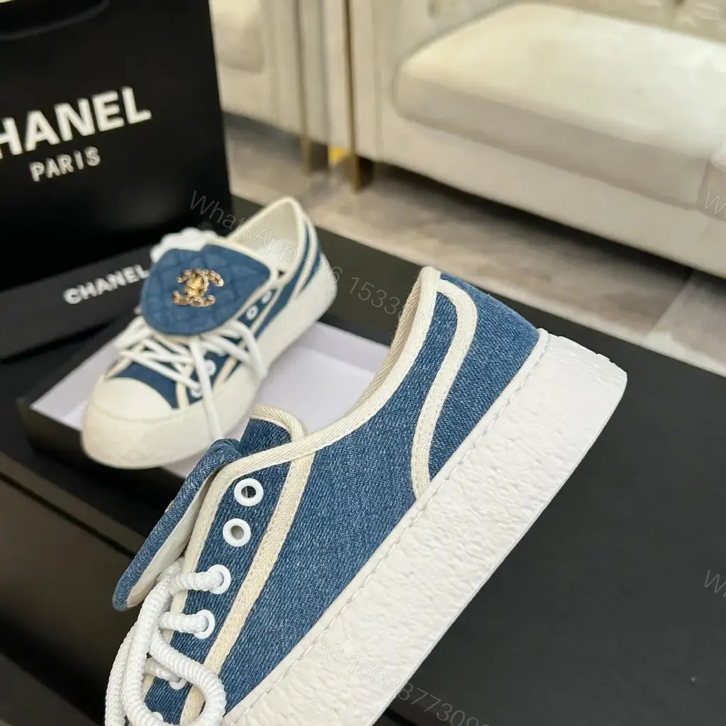 View 5 of Denim Luxe Low-Tops with Chanel-Style Embroidery Sneakers