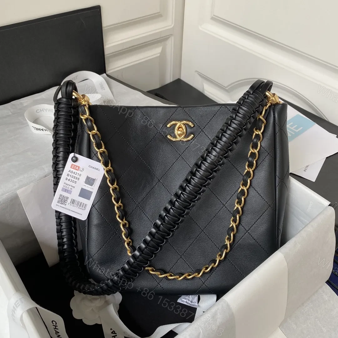 View 2 of Chanel Calfskin Hobo Bag White/Black