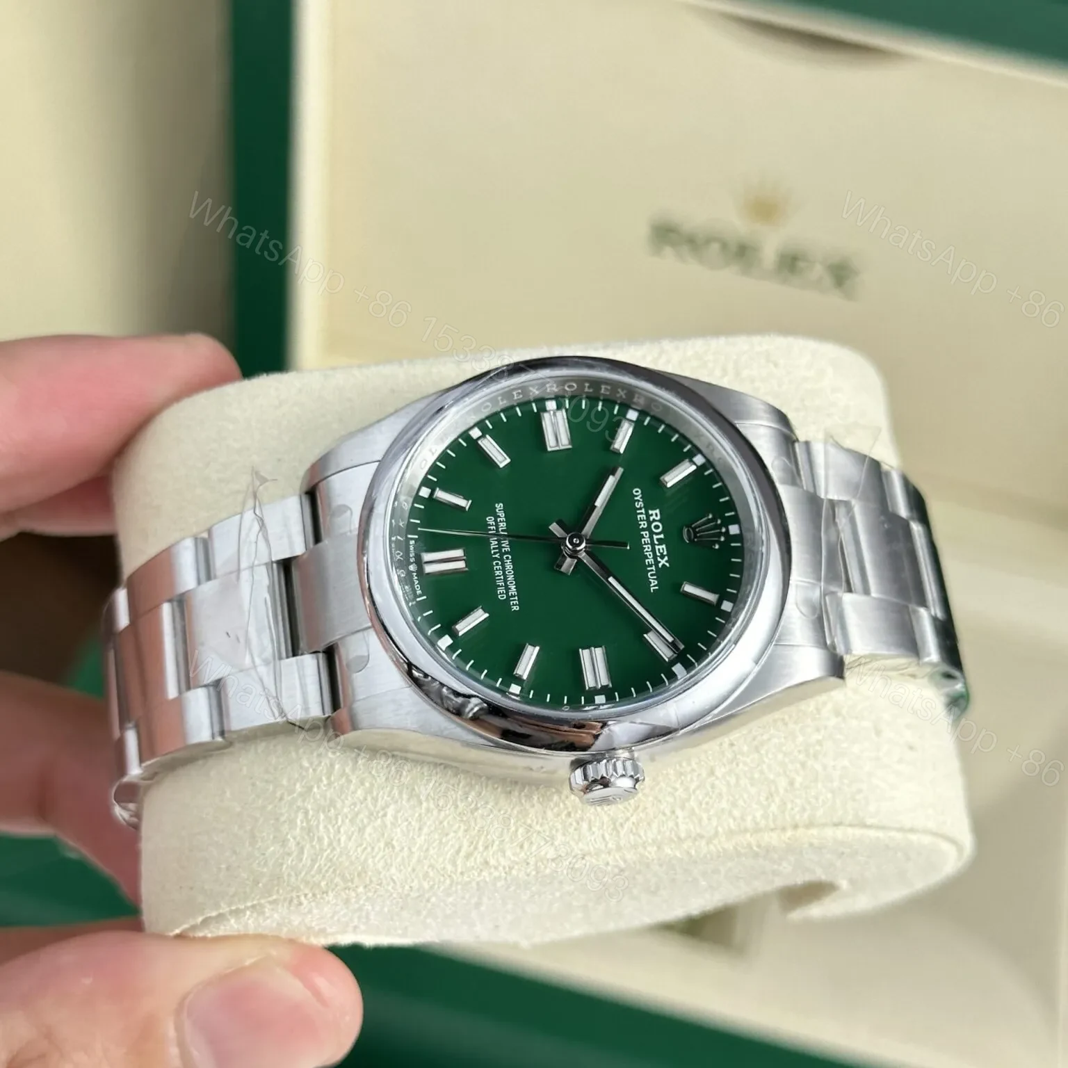 View 3 of Replica Rolex Oyster Perpetual Green Dial 124300 41 mm