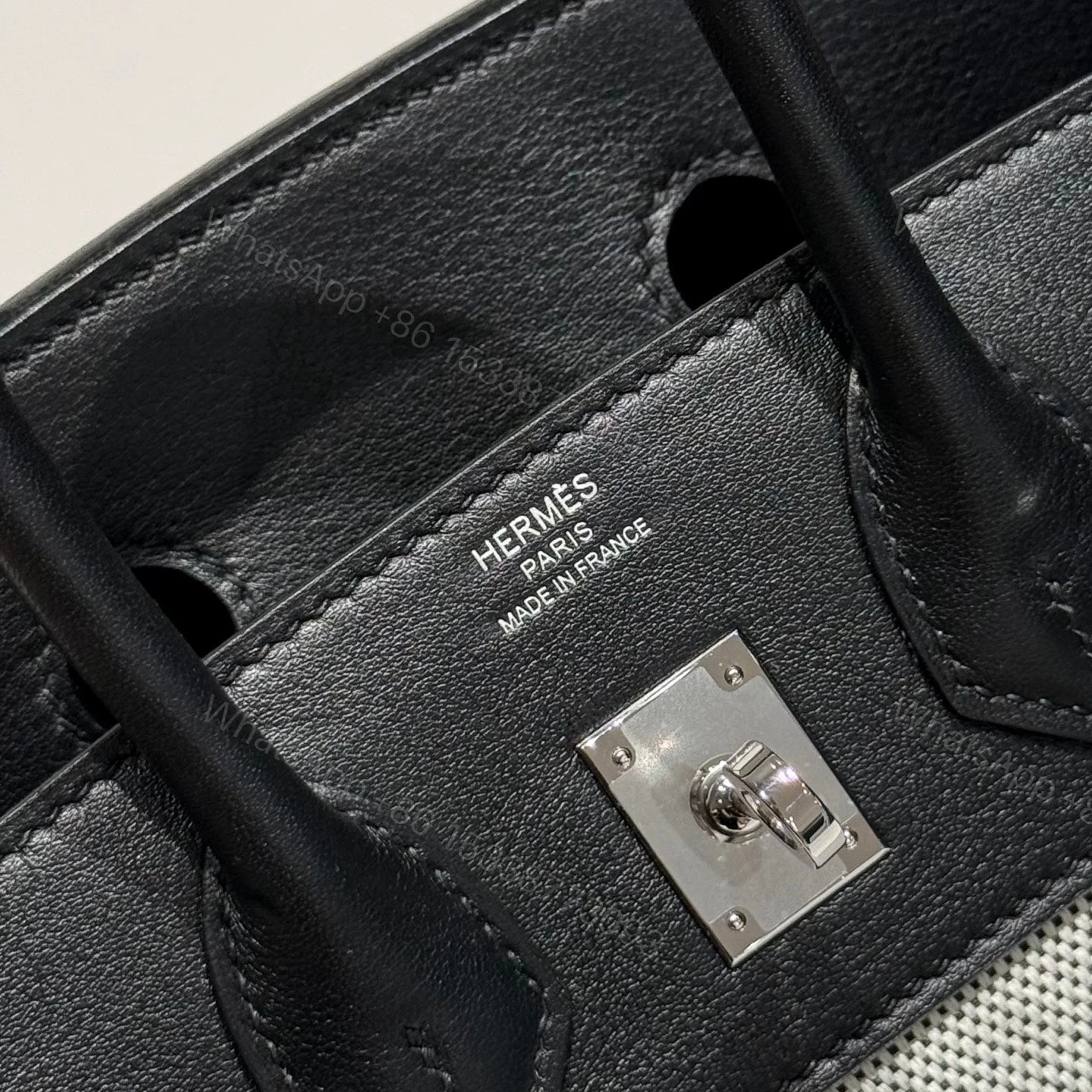 View 8 of HERMES BIRKIN 25CM IN BLACK SWIFT WHITE TOILE CANVAS (CUSTOM-MADE)