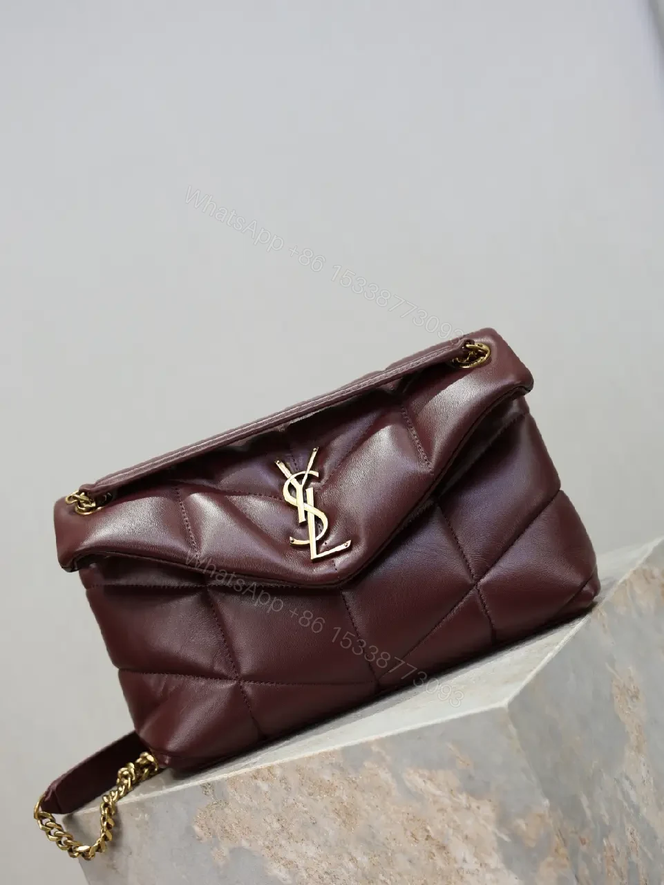 View 9 of Quilted Burgundy Crossbody: Gold-Hardware, Sleek Style