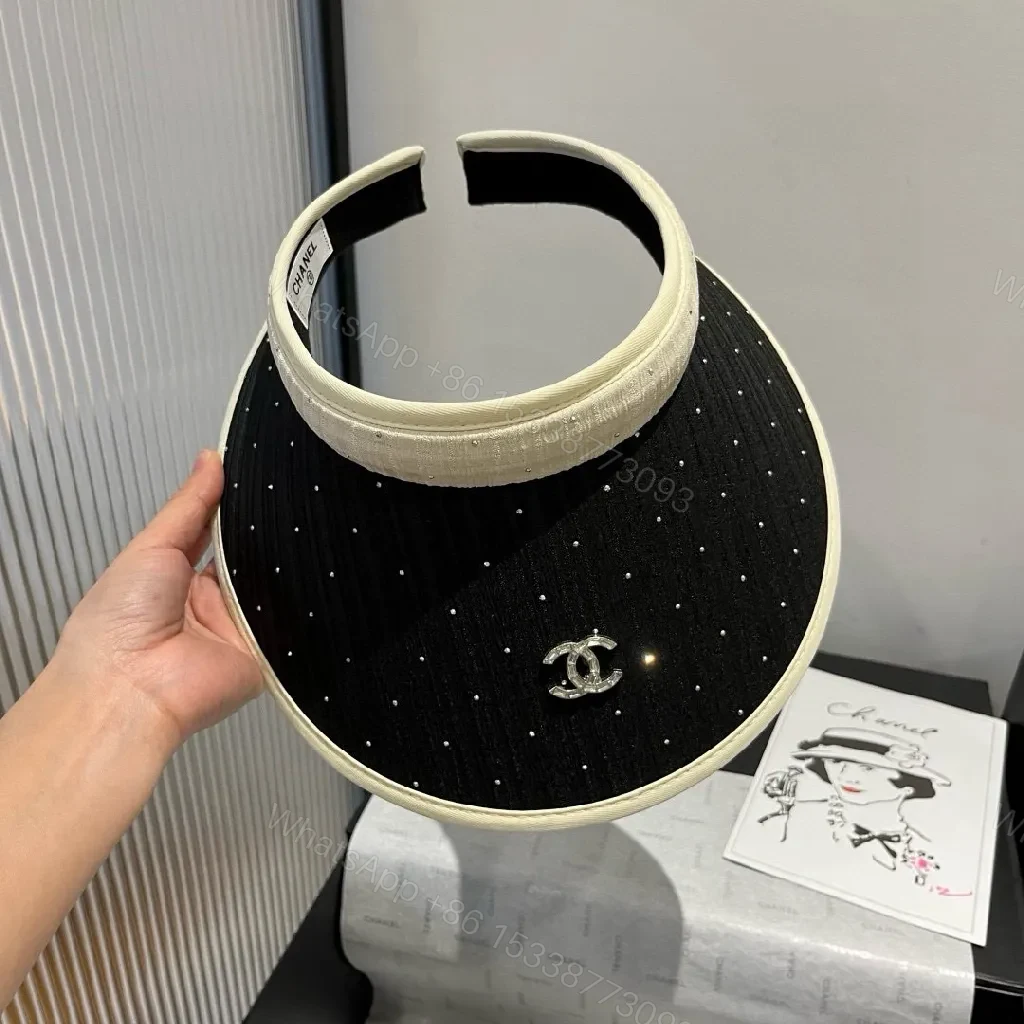 View 9 of Black Knit Dotted Visor with Cream Trim – Luxe Sun Shield