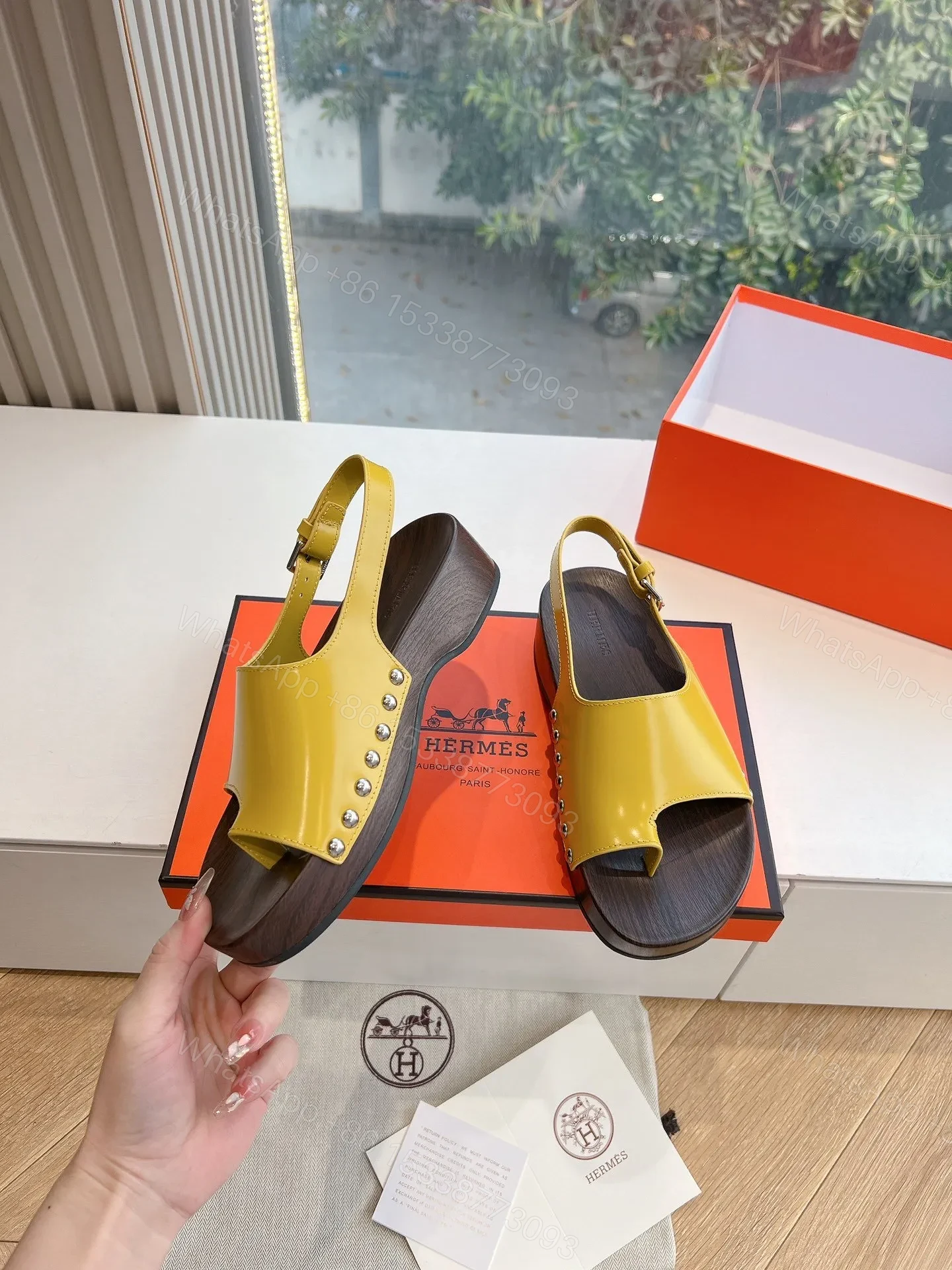 View 6 of Hermes Women Yellow Leather Sandals