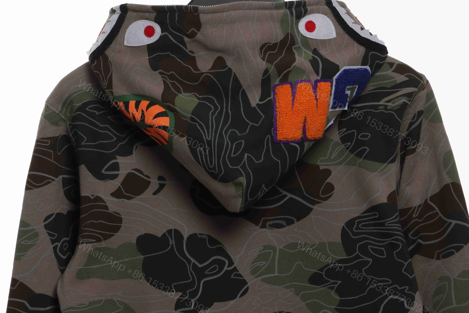 View 5 of BAPE Overlay Camouflage Shark Zip Hoodie Green