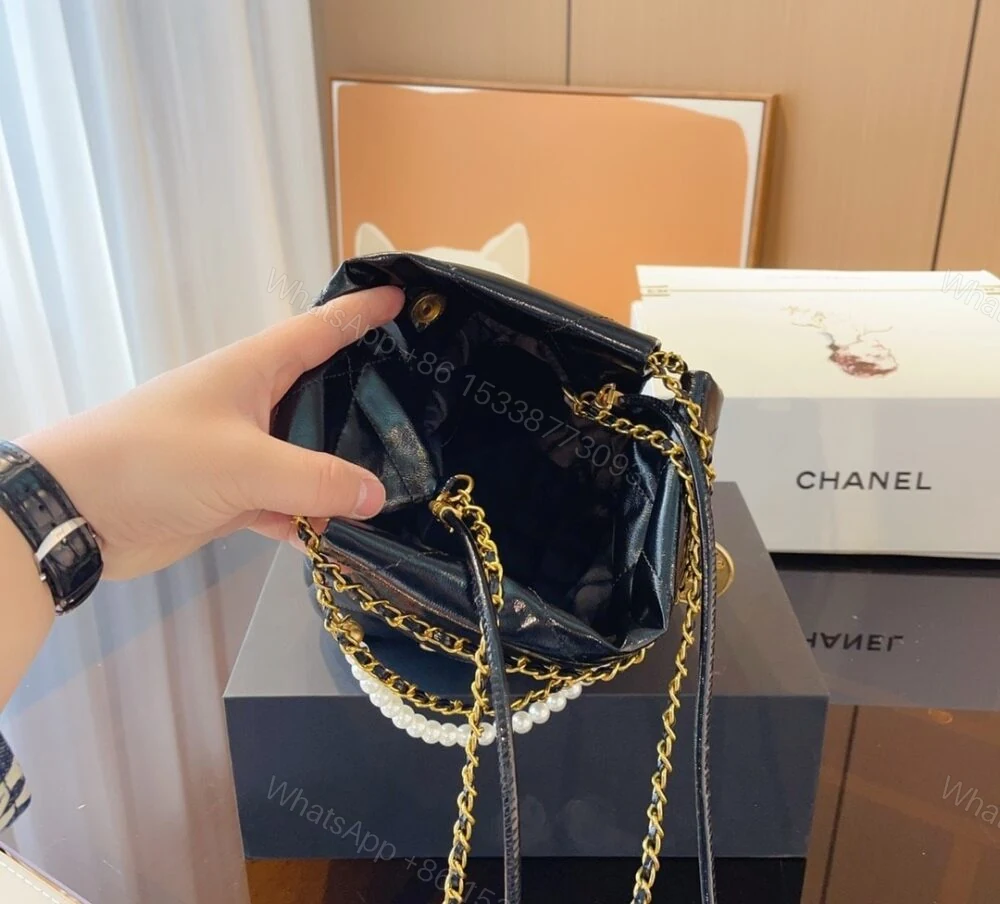 View 5 of Chanel 22 Mini Handbag Crystal Pearls Black 22Cm