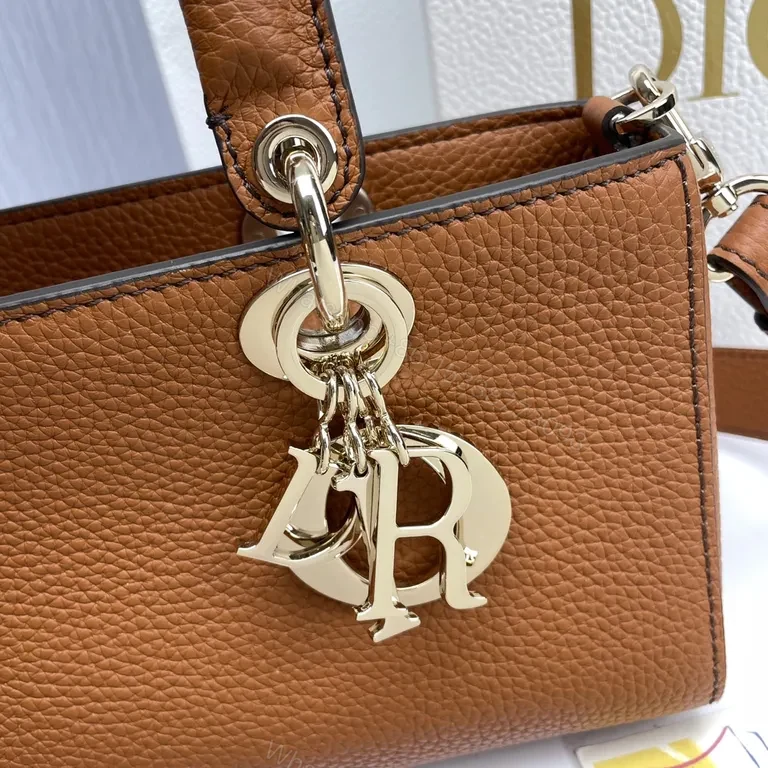 View 2 of Caramel Leather Satchel: Dior-Inspired, Convertible, Gold Charm