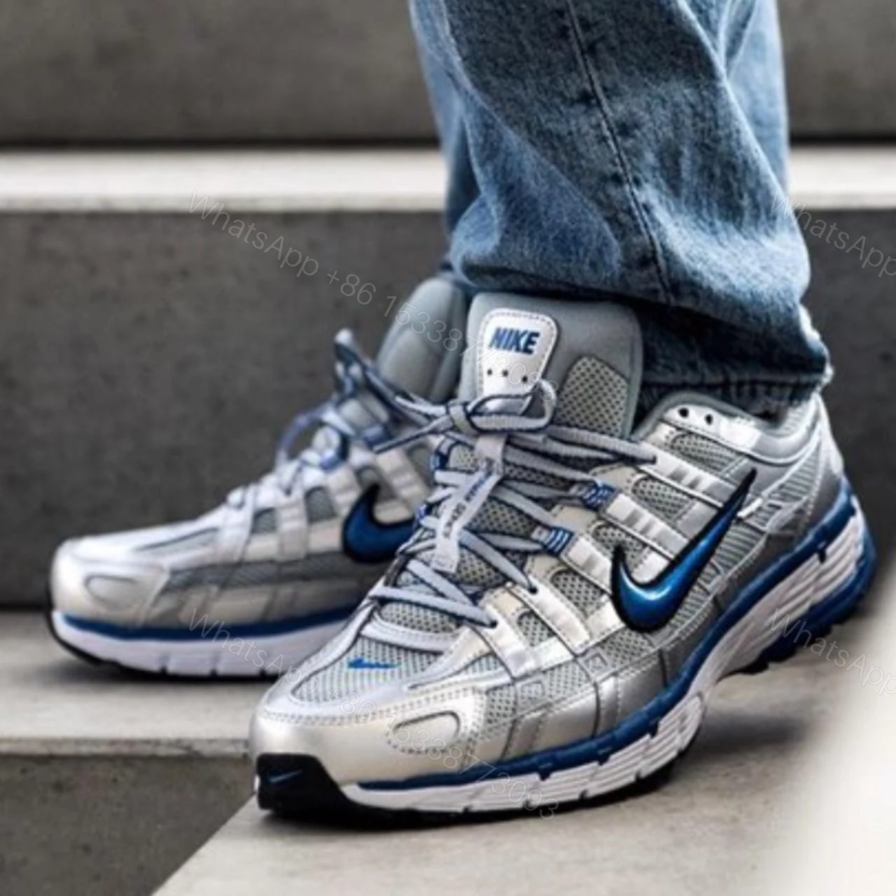 FIRST COPY NIKE P-6000 TRAINER METALLIC BLUE TICK — view 1
