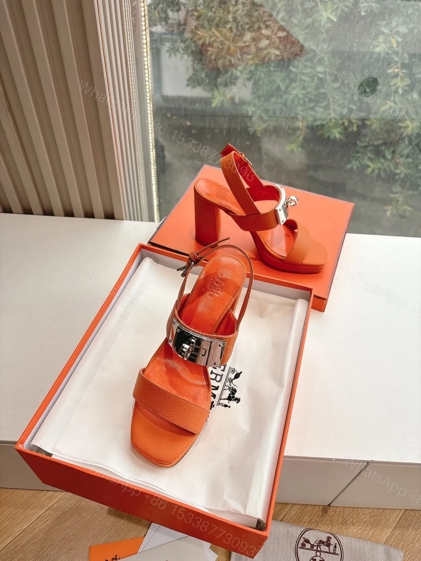 View 4 of Hermes Women Orange Leather Sandals