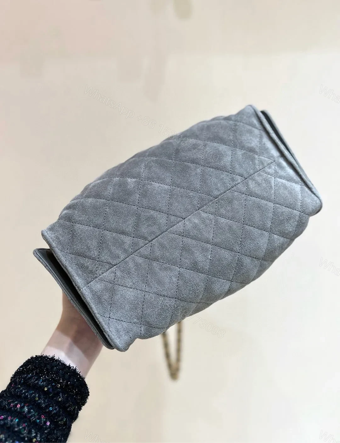 View 4 of CHANEL 25 HANDBAG IN GREY 30 SUEDE GOLD HARDWARE
