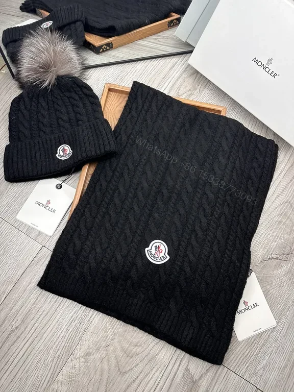 View 6 of Black Alpaca-Blend Moncler Scarf & Beanie Set: Ultra-Luxe Winter
