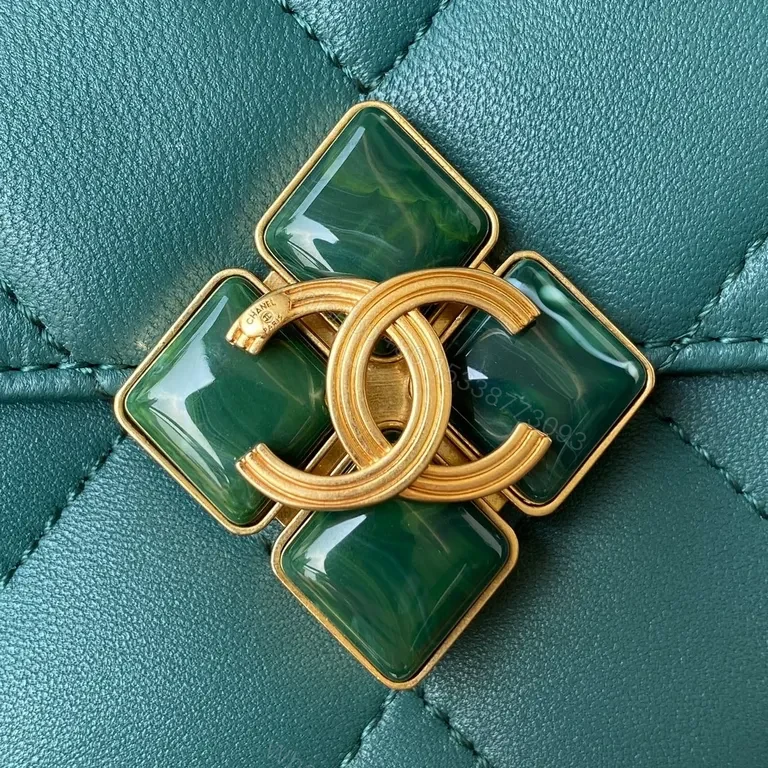 View 3 of Teal Quilted Crossbody: Velvet Calfskin, Gold Accent