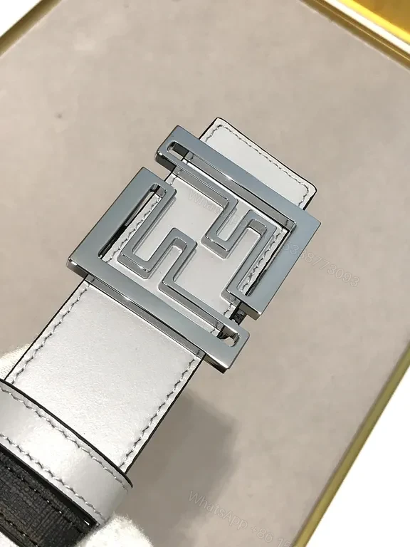 View 5 of Minimalist Gray Leather Belt with Bold Fendi Buckle - Luxury Style