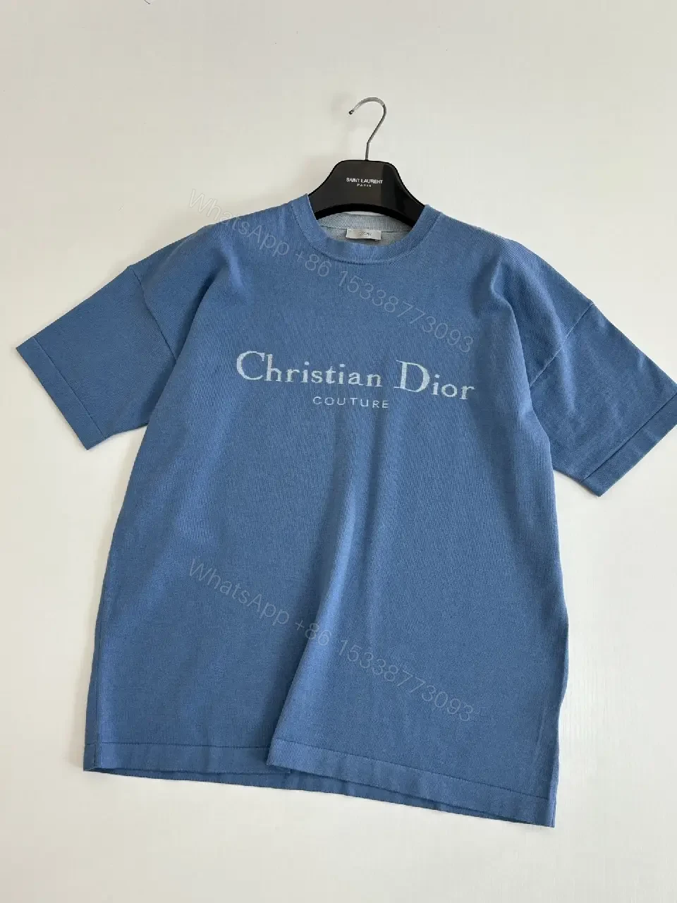 View 3 of Blue Cotton Tee, Relaxed Fit, Couture Logo, Street Luxe Tee