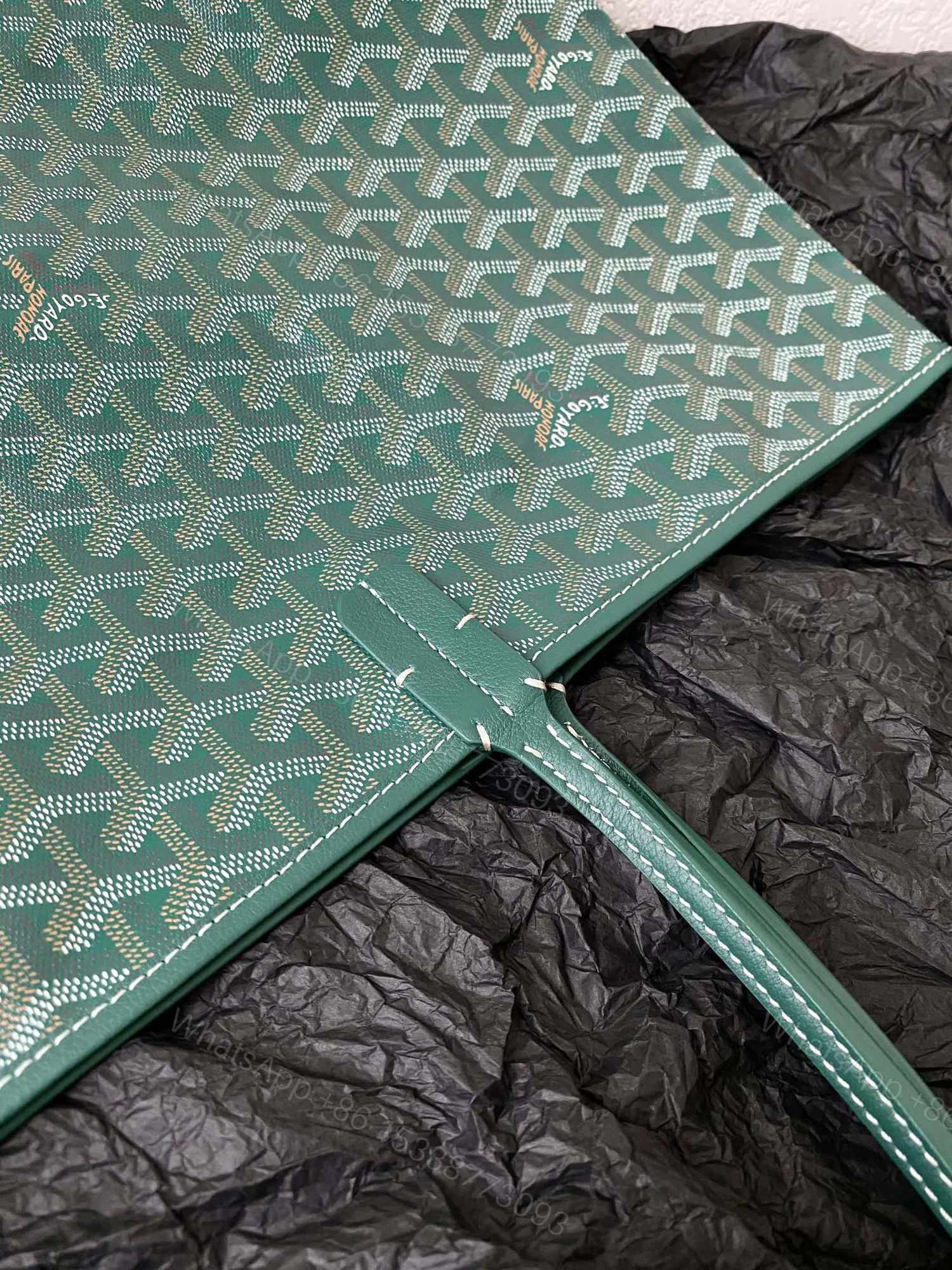 View 3 of Goyard Green Goyardine Canvas & Chevroches Calfskin Saint Louis PM Tote
