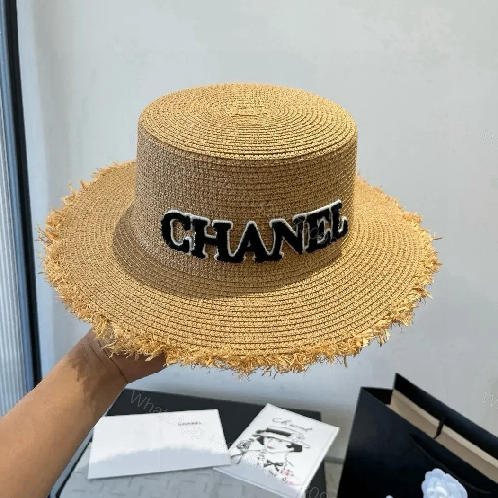 View 5 of Straw Sunray Hat Beige + Straw + Casual Luxe + Bold Logo + Hat