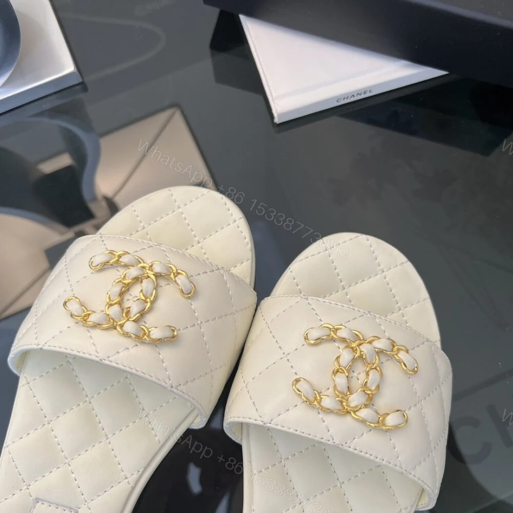 View 7 of Chanel 23P Quilted CC Chain Mule Sandal White