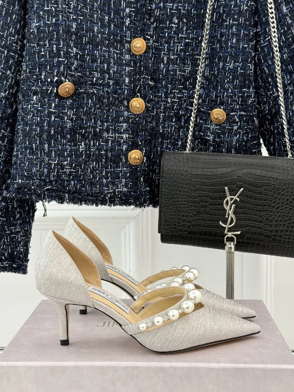 View 7 of Pearl-Embellished Satin Pumps: Elegant Statement Heels