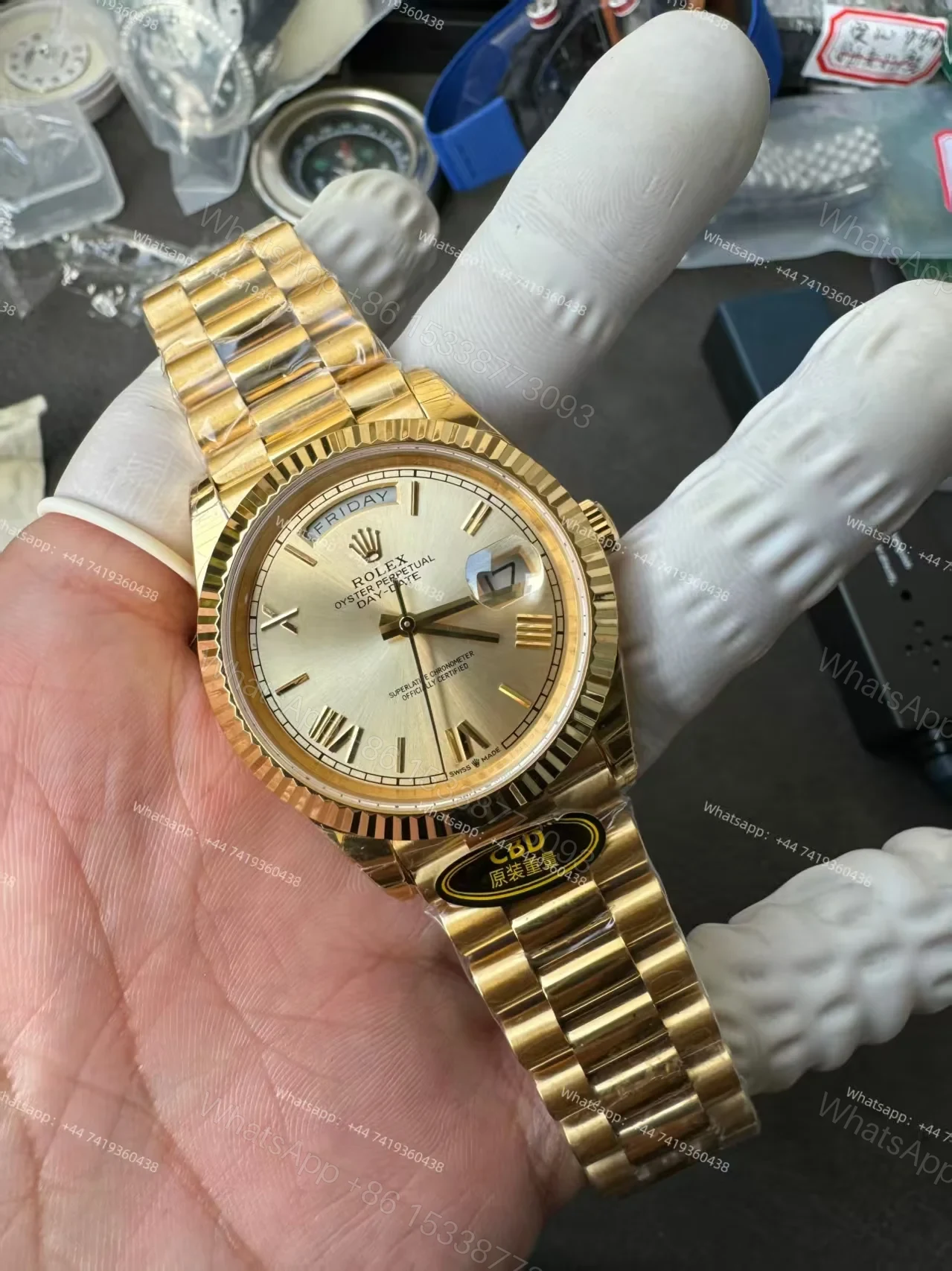 View 8 of Rolex Day-Date M228238-0006 1:1 Replica Gold Roman Dial 40MM 3255 Movement Presidential Bracelet Super Clone Watch