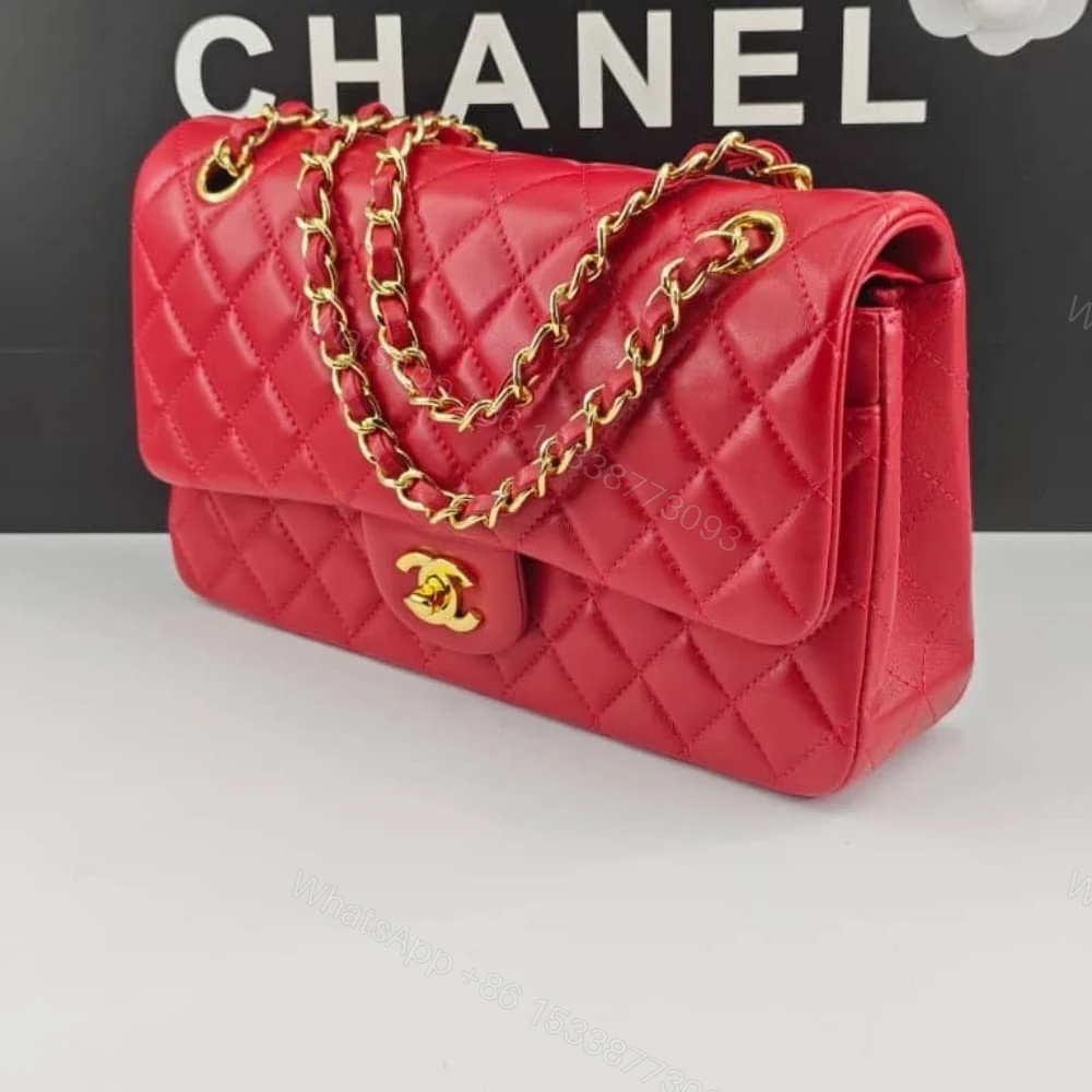 View 3 of Chanel Medium Classic Double Flap Red Gold Hardware 25Cm