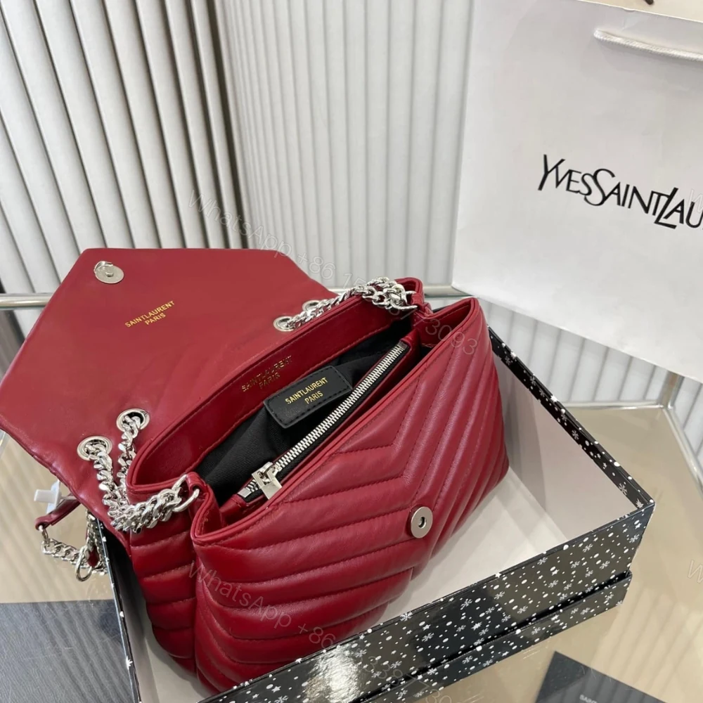 View 9 of Saint Laurent Loulou Small Chain Bag In Quilted Y Wine Red 25Cm