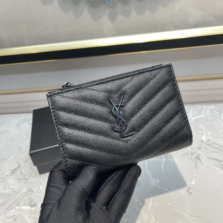 View 7 of Chevron-Textured Black Wallet: YSL-Inspired Petite Organizer