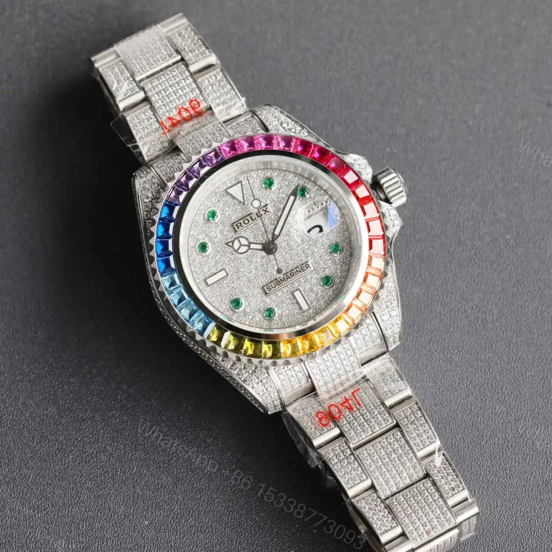 View 3 of Fake Rolex GMT-Master II Rainbow Iced Out Diamond 126759-0001