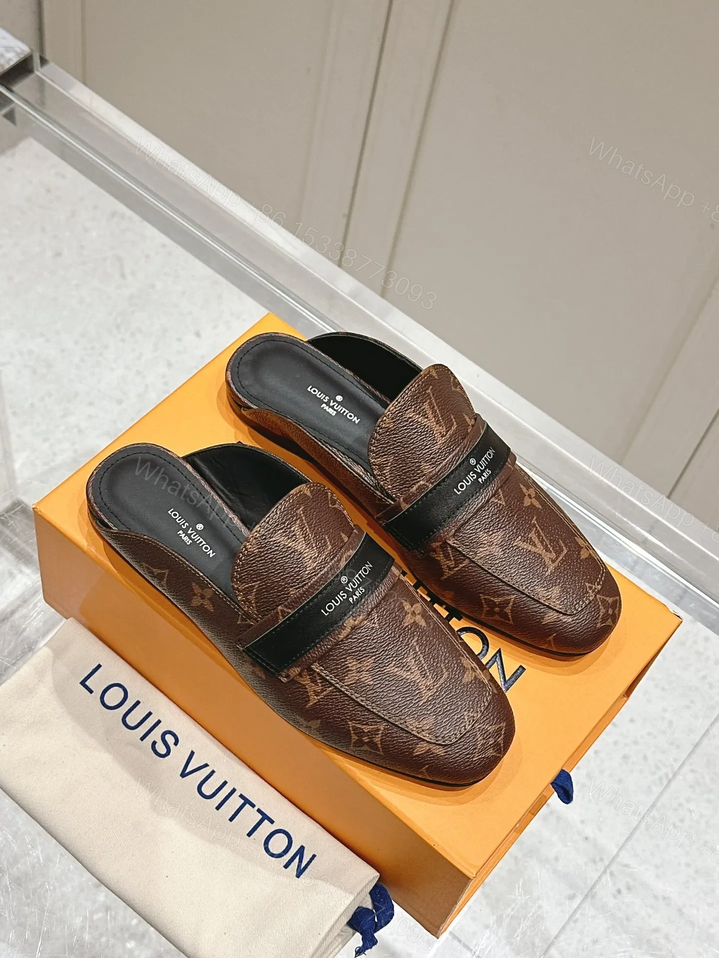 View 3 of LV Women Brown Leather Monogram Mules