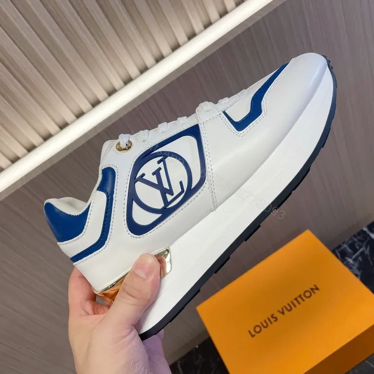 View 8 of White & Navy Luxury Trainer: LV-Emblem, Premium Sneaker