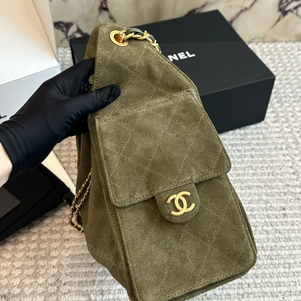 View 3 of Chanel Small 25 Handbag Gold Tone Metal Khaki 26Cm