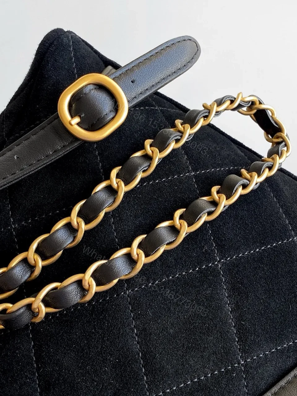 View 3 of Quilted Velvet Backpack with Gold Hardware