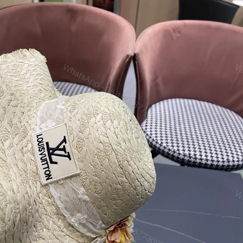 View 5 of Straw Sun-Kissed Style Hat with LV Emblem