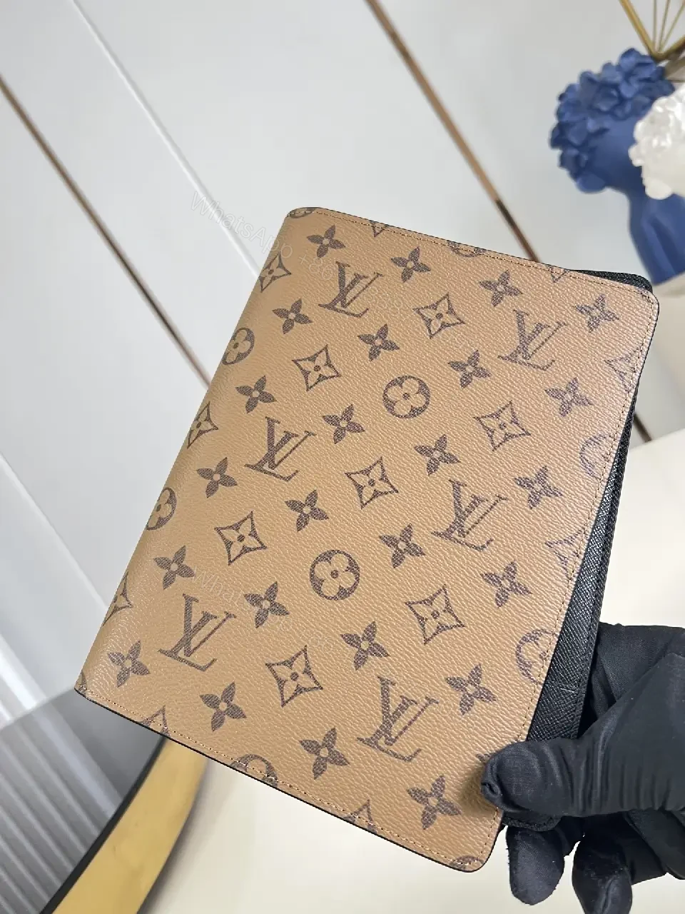 View 2 of Brown Monogram Canvas Bifold Wallet with LV Pattern, Vertical Zipless Style