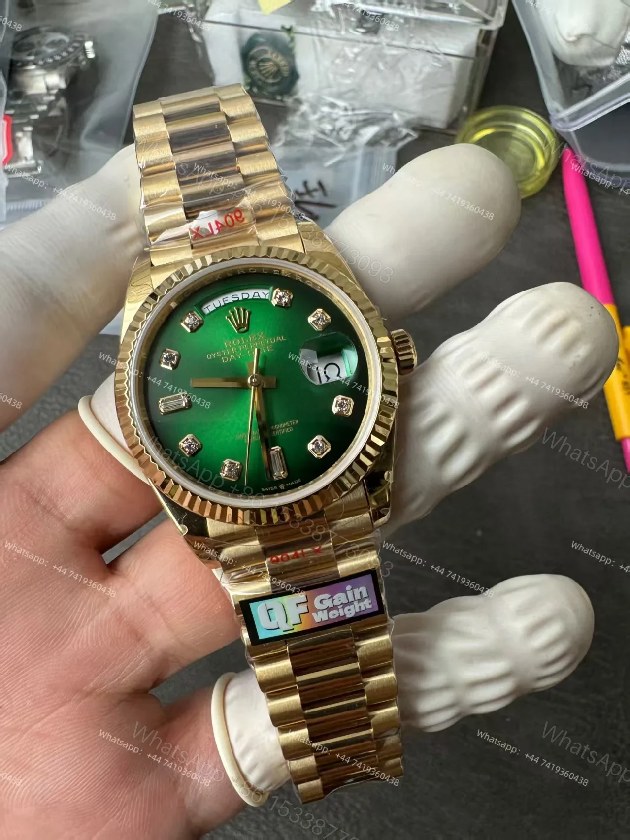 View 2 of Rolex Day-Date M128238-0069 1:1 Replica Diamond Green Gradient Dial 36MM 3255 Movement Presidential Bracelet Super Clone Watch