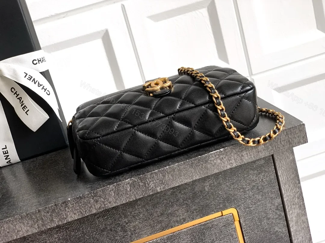 View 8 of Quilted Black Leather Shoulder Bag: Gold Hardware Chic