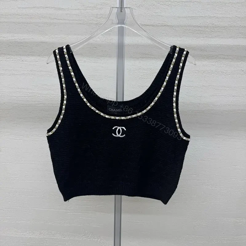 Crystal-Trim Knit Tank: Luxe Chanel-Inspired Crop Top — view 1