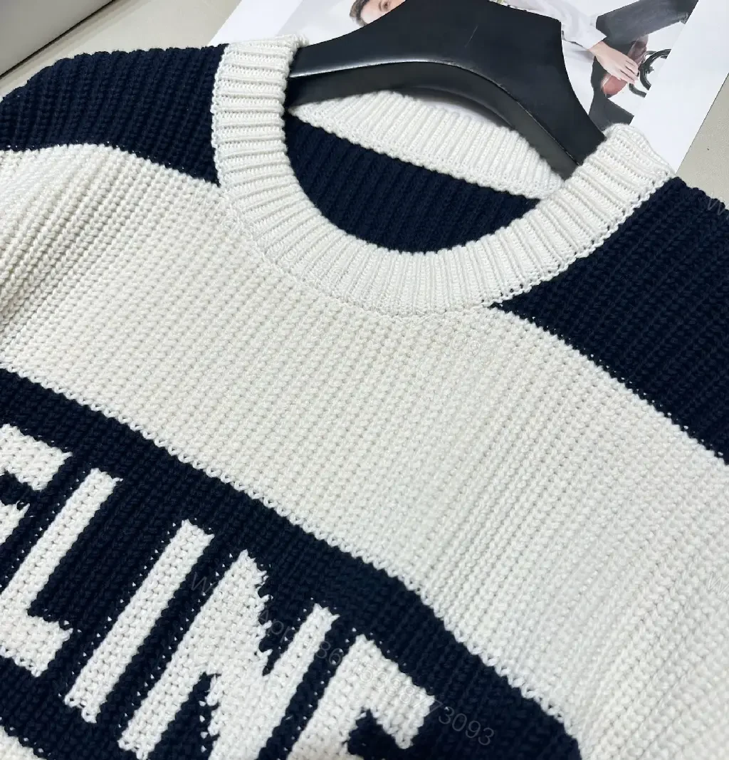 View 4 of Chunky Navy & Cream Knit Sweater - Designer-Inspired Comfort, All-Season