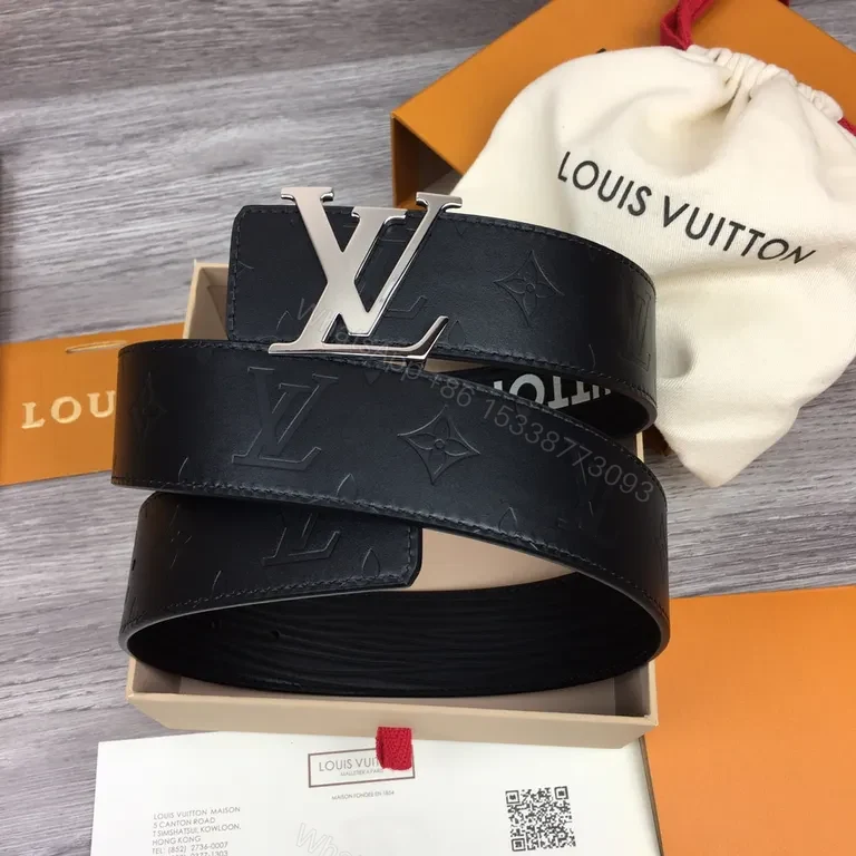 View 2 of Refined Black Calfskin Belt with LV Buckle â€“ Premium Style Finally