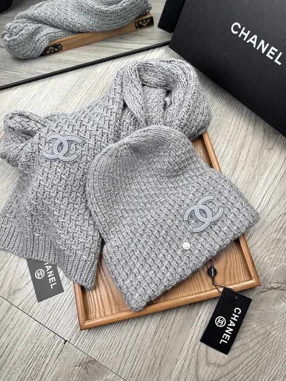 View 3 of Textured Chanel-Style Knit Set: Scarf & Beanie, Ultra-Cozy Luxury