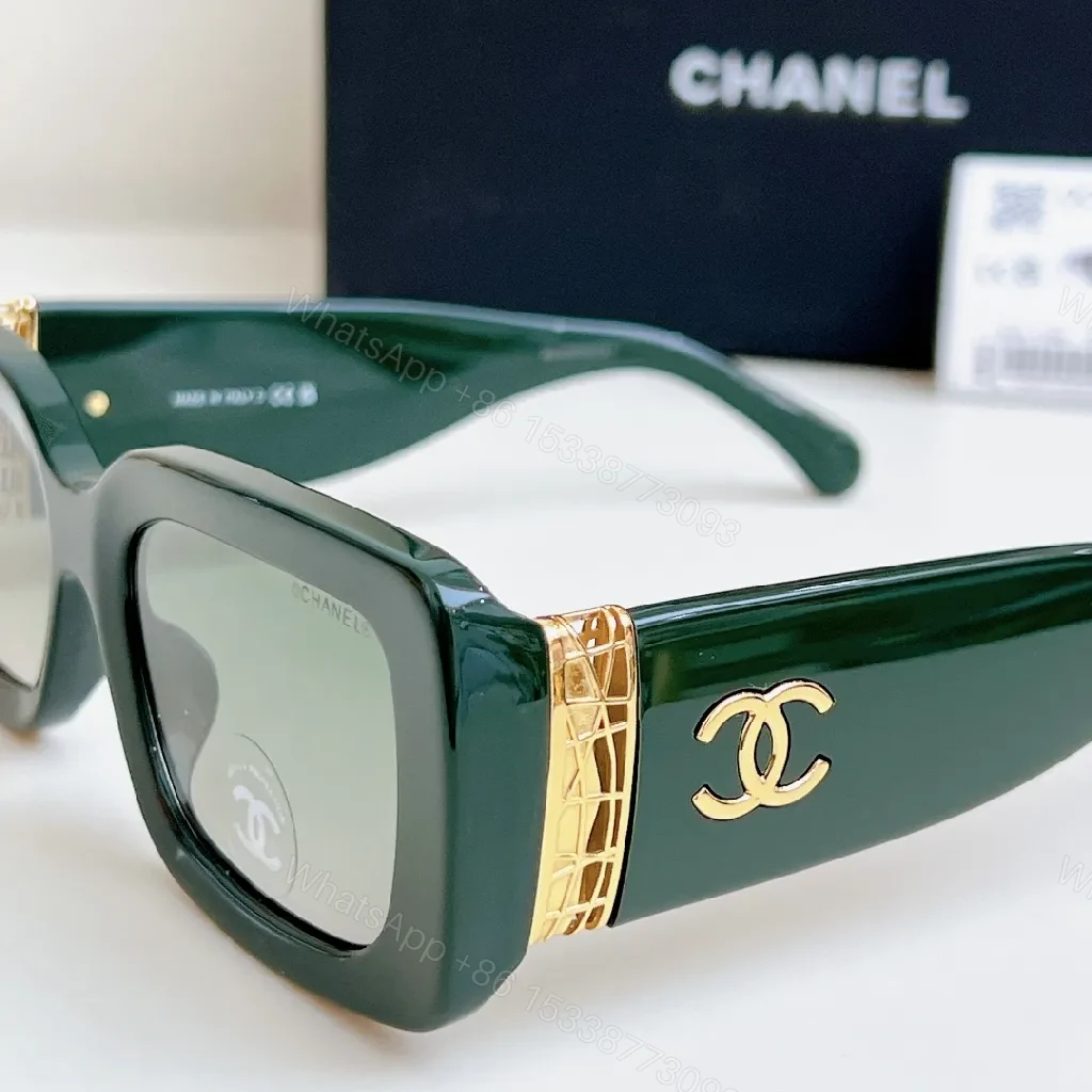 View 4 of Forest Green Acetate Designer-Style Sunglasses with Gold Logo Detailing