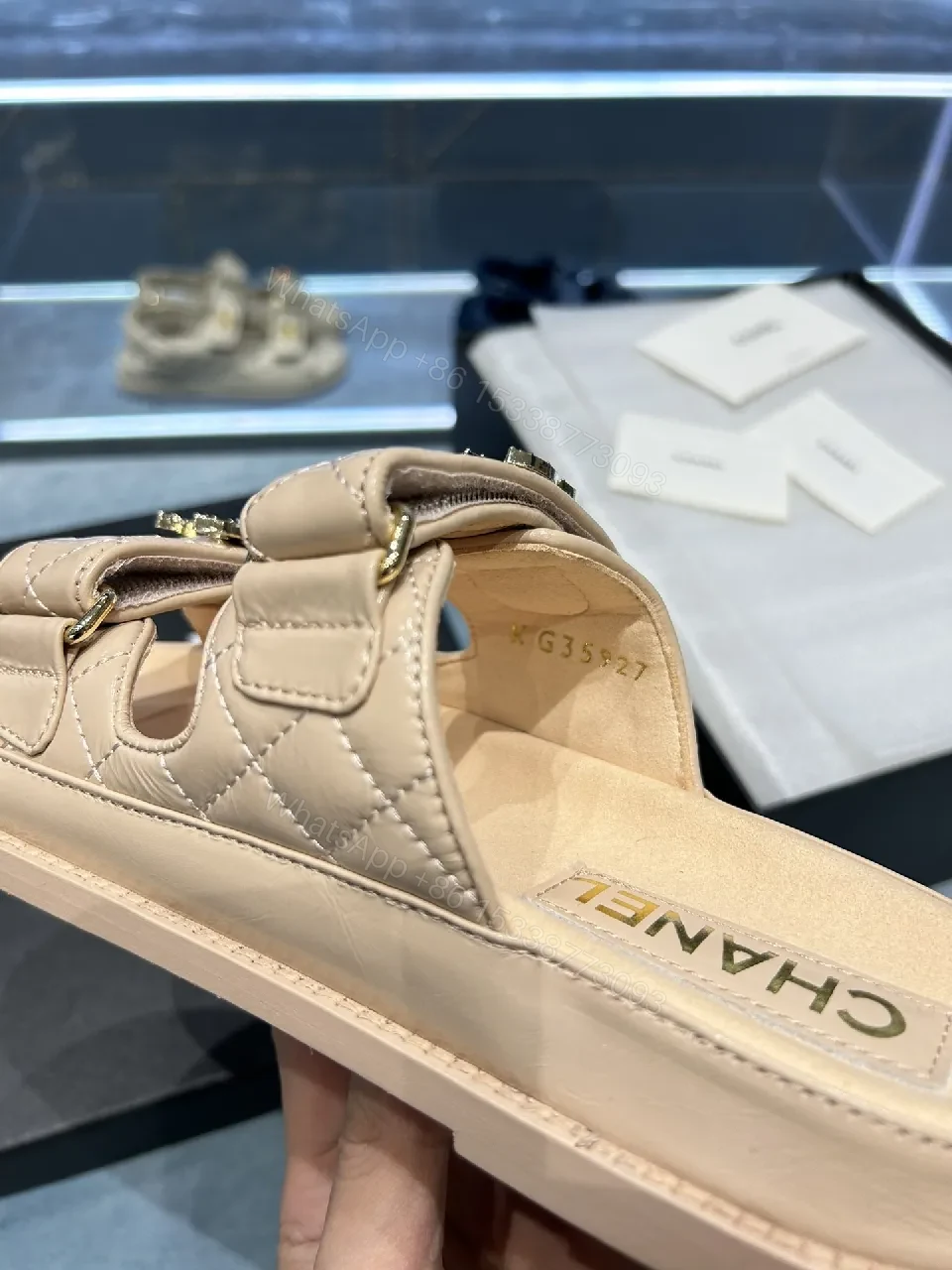 View 3 of Gold-Trim Quilted Sandals: Two-Strap Couture Vibe footwear