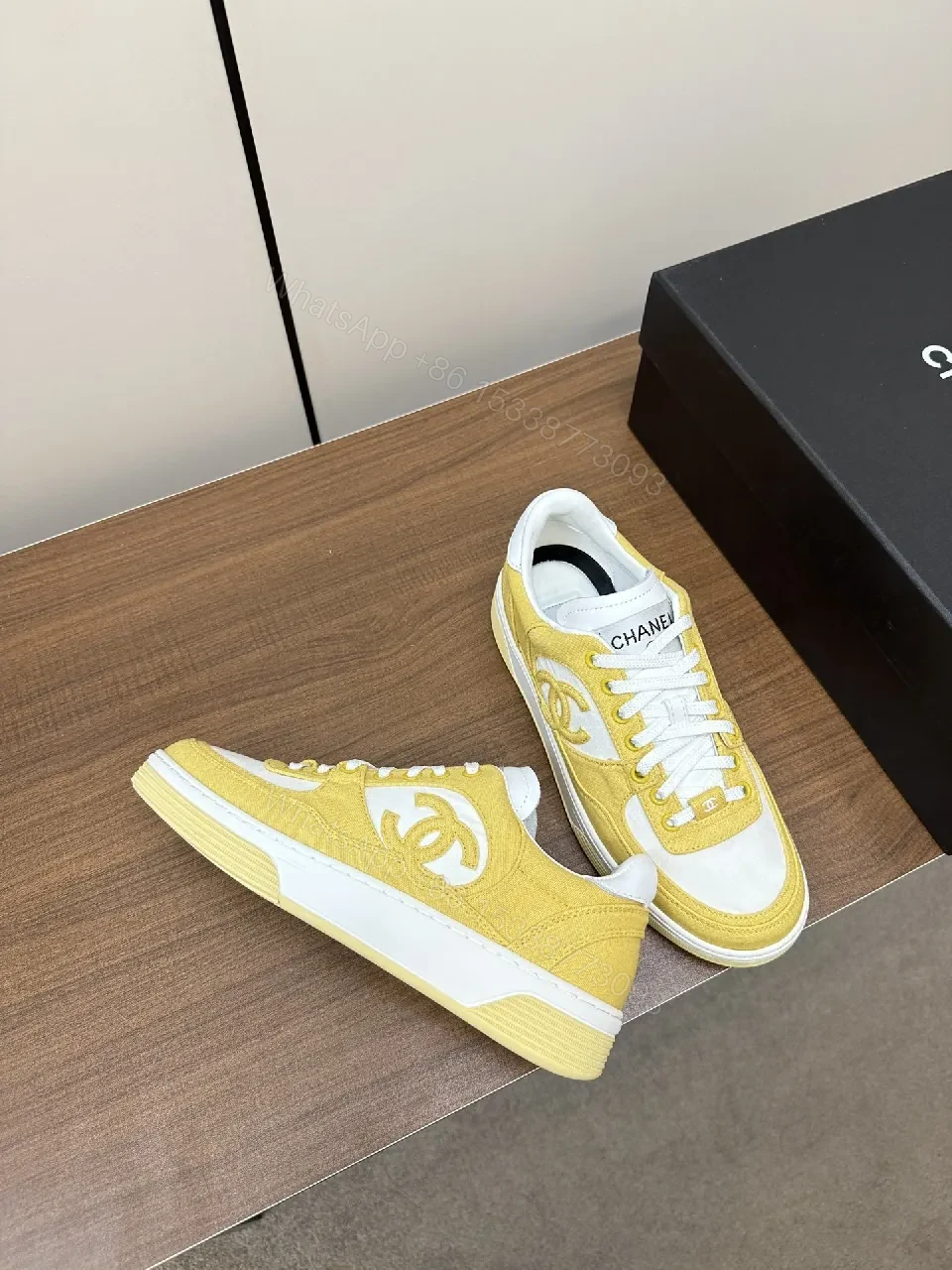 View 3 of Yellow & White Luxe Low-Top Sneakers: Bold Casual Comfort