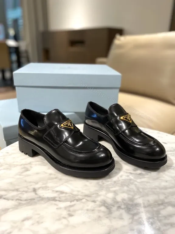 View 4 of Prada Black Calf-Leather Lug-Sole Loafers