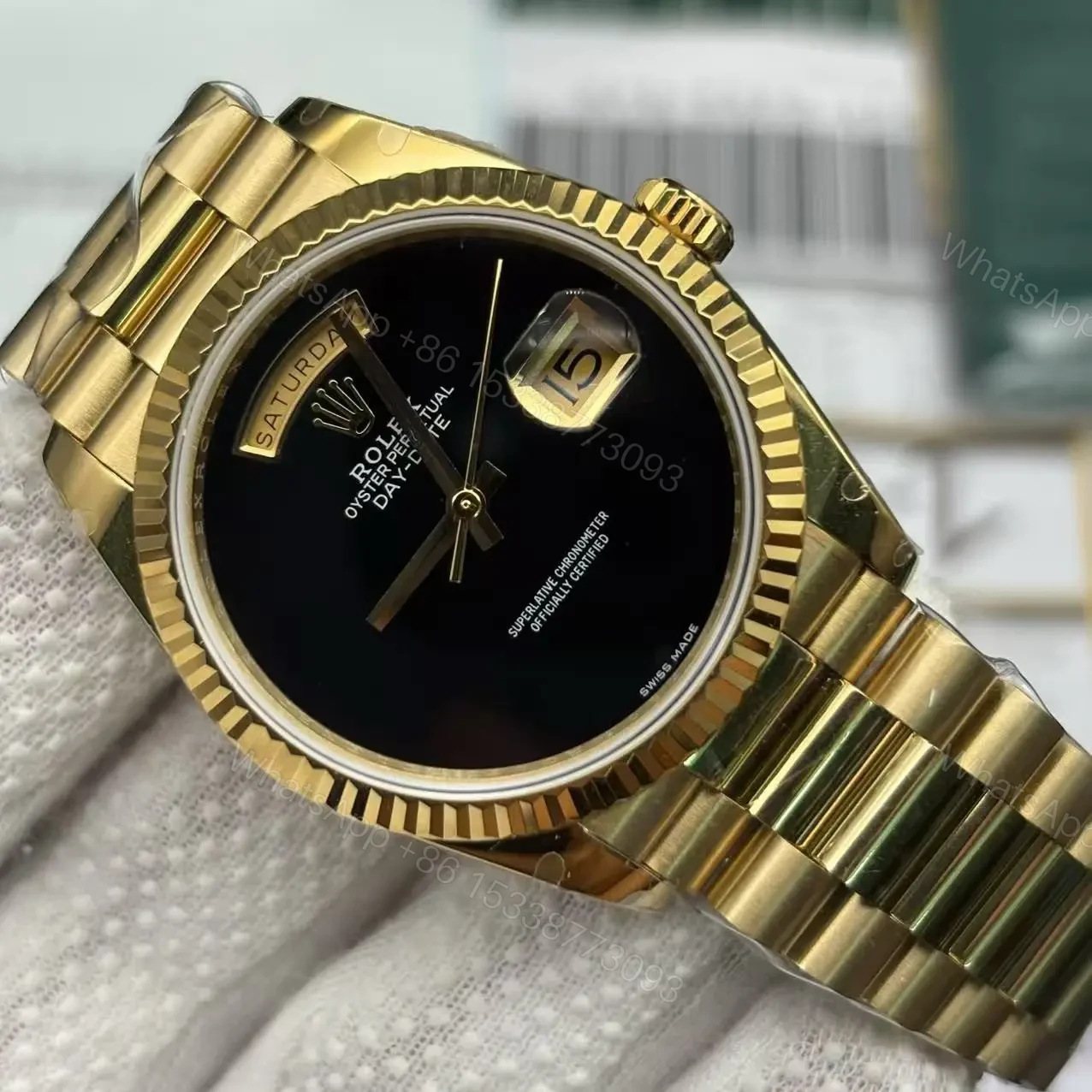 View 5 of Rolex Day Date President Gold Replica – Black Dial