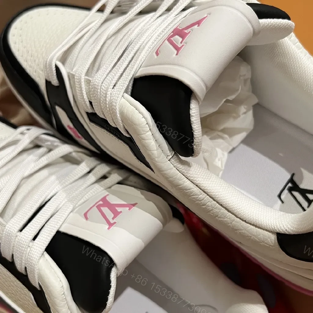 View 5 of Two-Tone Luxe Sneaker: Leather, Pink Accents, Cushioned Sole